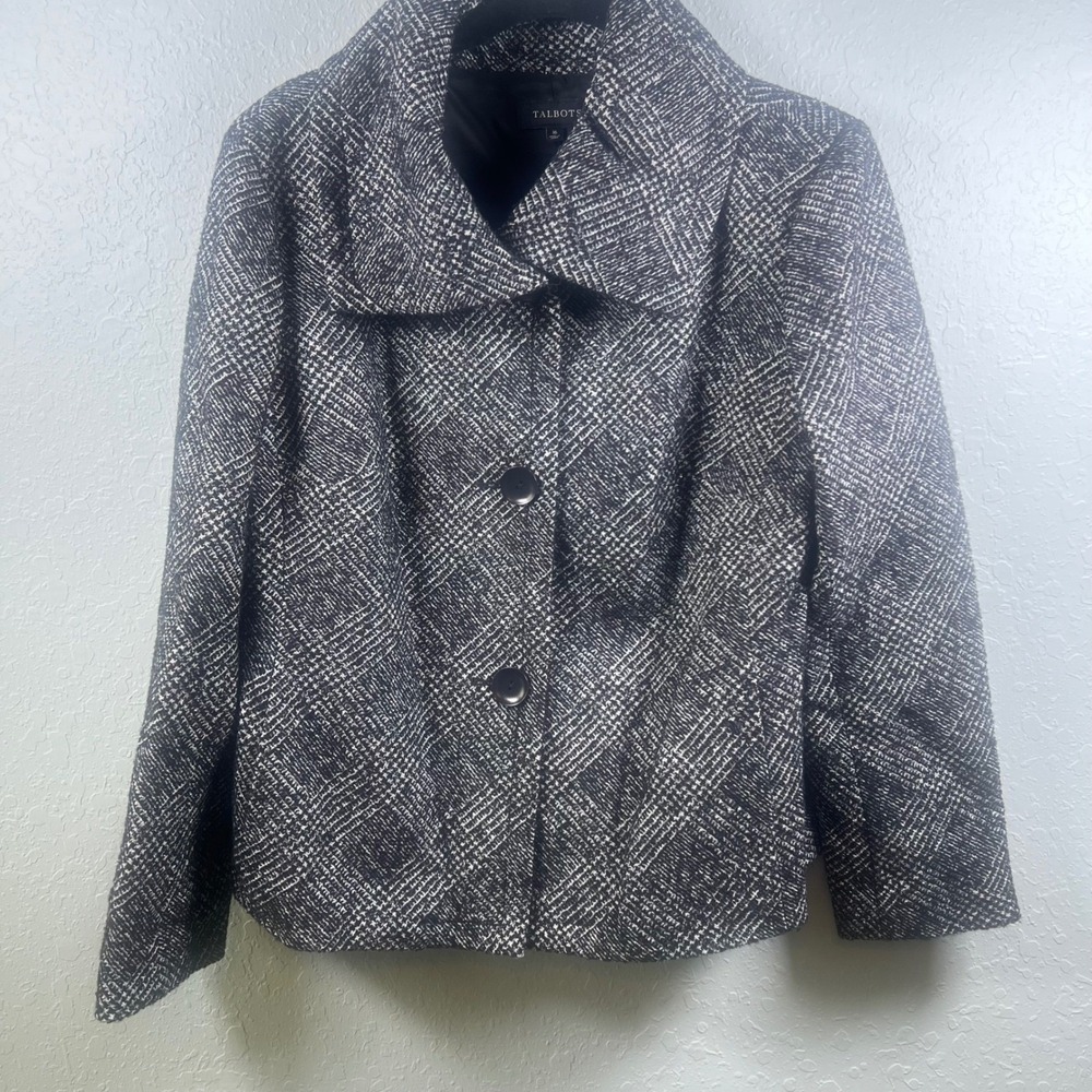 Talbots Jacket Blazer Tweed Wool Blend 16 Career Metallic Thread Herringbone